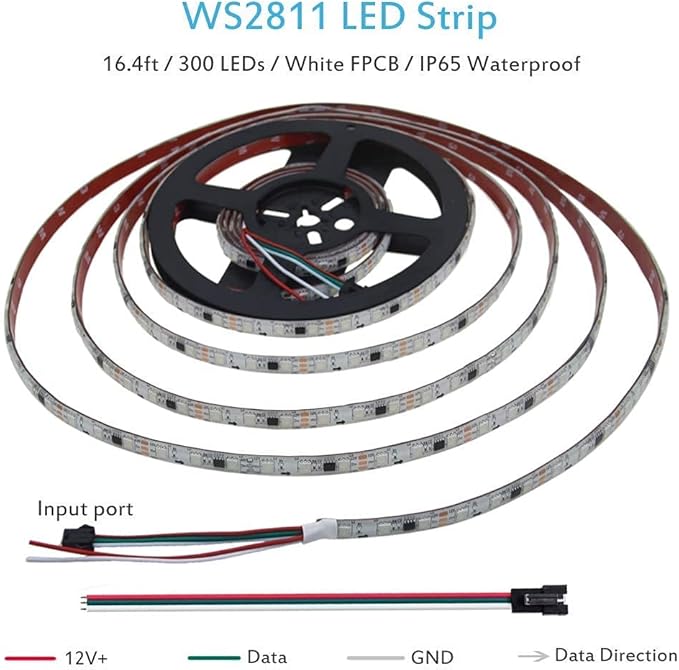 ALITOVE WS2811 Dream Color RGB LED Strip Lights Bluetooth App Control, 16.4ft 300 LEDs Addressable LED Light Strip with Bluetooth Controller and 12V Power Supply kit,120 Color Modes, Waterproof IP65