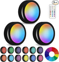 LED Puck Lights with Wireless Remote, 13 Colors RGB Dimmable Under Cabinet Lights, Battery Powered Color Changing Lights, Party Atmosphere Light for Kitchen Closet Counter, 3 Pack