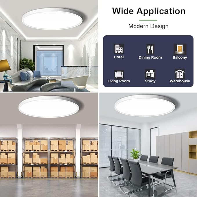 LightingWill 24 Inch LED Flush Mount Ceiling Light Fixture, 5000K Daylight White, 5600LM, 45W, Flat Modern Round Lighting Fixture, 400W Equivalent White Ceiling Lamp for Kitchens, Bedrooms.etc.