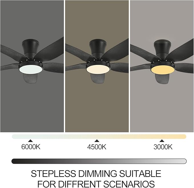 Ceiling Fans with Lights, Low Profile Ceiling Fan Light and Remote/APP Control, 6 Speeds Adjust, LED Dimmable 3 Color Changing, Modern Flush Mount Fandelier Ceiling Fan for Bedroom