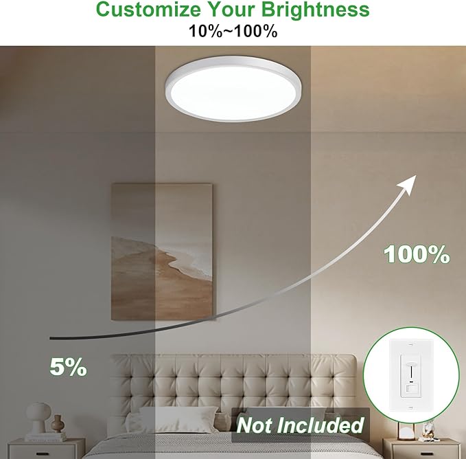 LED Flush Mount Ceiling Light: 12 inch 1Pack Super Slim Dimmable & 5CCT (2700-6500K) Kitchen Lighting Fixtures Ceiling - 24W Silver Low Profile Ceiling Lamp for Bedroom Garage Hallway