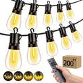 Outdoor Patio String Lights: S14 Shatterproof Bulb Outside Waterproof Light - 200Ft 60M Remote Dimmable Connectable Hanging Outdoor Electric Lighting - Garden Backyard Yard Gazebo Porch Party