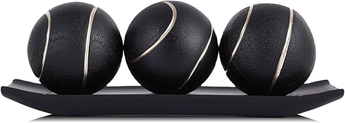XMGZQ Small Decorative Tray and Orbs Balls Set,Gold Decorative Balls with Centerpiece Bowls for CoffeeTable,Living Room,TV Stand,Center Pieces Decoration for Table,Centro de Mesa de Comedor (Black)