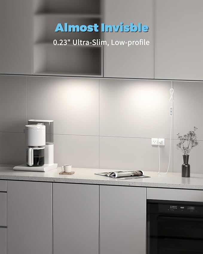 ASOKO HOME Dimmable USB Under Cabinet Lights - 3 Pack 12" Linkable LED Strips, 4000K Daylight for Kitchen, Desk, Workbench