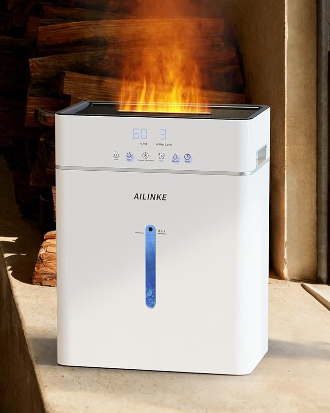 Humidifiers for Bedroom Large Room 10L/2.64Gal, Warm and Cool Mist Humidifier Large Room, Simulated Flame Humidifier Light, 12H Timer, 3 Speed, Top Fill, 1000sq.ft for Baby/Plant/Office