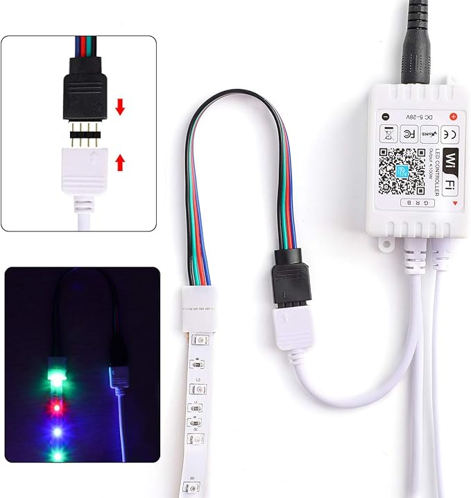 SUPERNIGHT 3528 2835 4 Pin 8mm LED Strip Connector, RGB Rope Lights Connector Kit, Gapless Solderless Clip, 32.8ft Extension Wire Cable, L Shape PCB (for 8mm Width Strip)