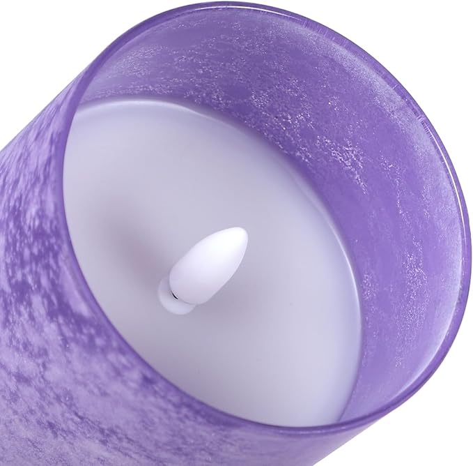 Purple Flameless Candles with Remote and Timer, Real Wax Battery Operated Candles for Home Decor, Set of 3 Flickering Glass LED Pillar Candles for Christmas Halloween Decoration