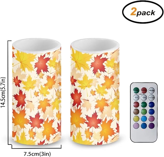 Maple Leaf Flameless Candles with Remote and Timer LED Candles Flickering Battery Operated Fake Candle for Fall Home Thanksgiving Bedroom Living Room Dining Room Table Decor Set of 2