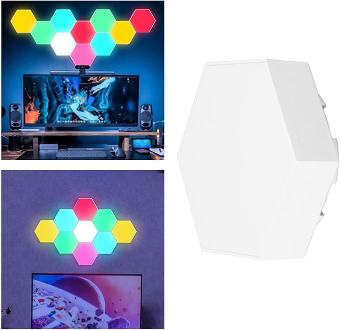 Yunseity Hexagon Light Panels, LED RGB Hexagon Wall Light with Touch Control, Smart DIY Hexagon Night Light for Bedroom Game Room Kids Room Home Decoration Gift (RGB)