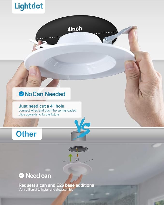 Lightdot 6 Inch Recessed Lighting 24 Pack White, 12W Dimmable LED Downlight 3CCT Selectable (3000K/4000K/5000K), Anti-Glare Slim Canless Ceiling Light