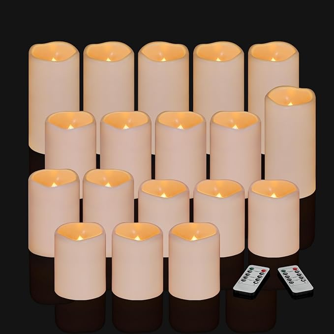 Flameless Candles 4" 5" 6" Outdoor Indoor Pillars 18 Pack Battery Operated Flickering Candles Include 10-Key Remote Timer 400+ Hours by 2 AA Batteries(18 Pack)
