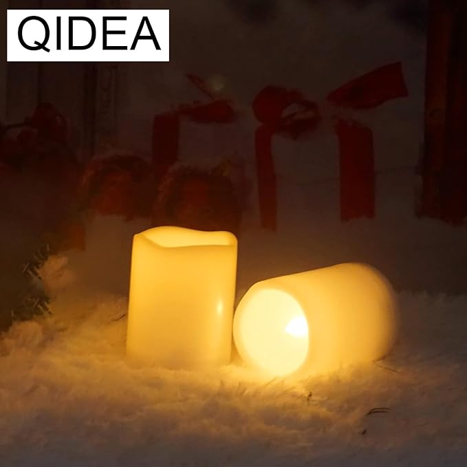 3”X3” 4 Pack LED Outdoor Candles Battery Operated Waterproof Flameless Pillar Candles with Timer Electric Flickering LED Lights for Christmas, Halloween, Wedding Party, Home, Garden Decorations
