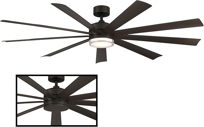 Modern Forms Wynd XL Smart Indoor and Outdoor 9-Blade Ceiling Fan 72in Bronze with 3000K LED Light Kit and Remote Control works with Alexa, Google Assistant, Samsung Things, and iOS or Android App
