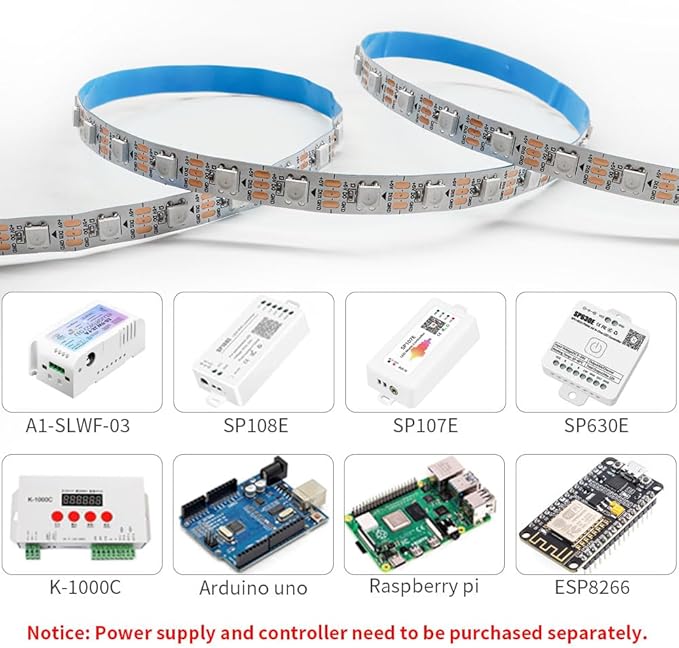 WS2812B IC RGB 5050SMD ECO Individual Addressable LED Strip Light, 16.4FT 300LED 60LED/m Flexible Full Color IP30 DC5V White PCB for DIY Project (No Power Adapter or Controller)