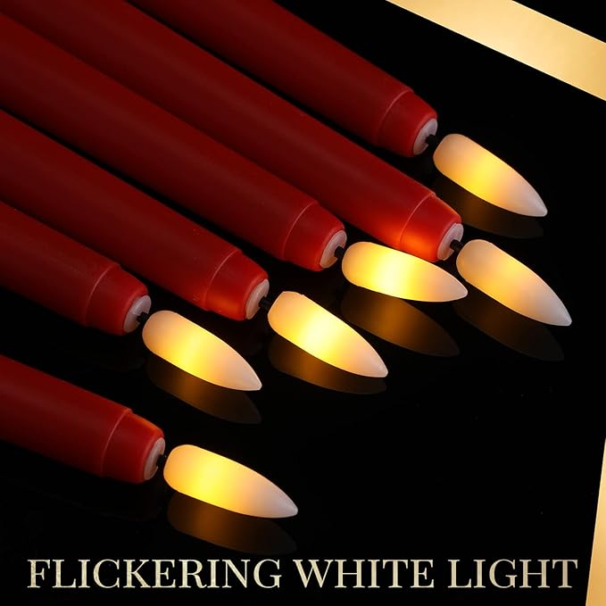 Macarrie 24 Packs Flameless Taper Candles Battery Operated Fake 11 Inch Long Candlelight LED Flameless Candlesticks Flickering Tapered for Spring Summer Wedding(Red)