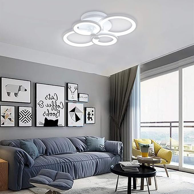 Ganeed Dimmable Modern Ceiling Light,Metal Acrylic LED Flush Mount Ceiling Light Fixtures,56W LED Chandelier Light Fixture for Living Room Kitchen Bedroom Dinner Room,3000-6500K