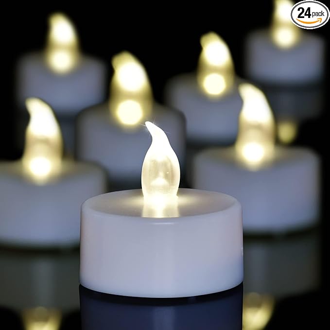 LED Tea Lights with Batteries (24 Pack), 200+ Hours Long Lasting Flameless Candles for Romantic Night, Valentine's Day Decor, Wedding Table Centerpieces & Home Decor (Warm White)