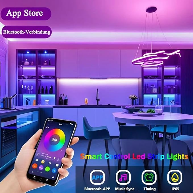 LED Lights for Bedroom with USB Powered, 32.8ft Bluetooth LED Light Strips,Smart App and Remote Control, IP65 Waterproof,RGBW Music Sync Rope Lights for Living Room, Bedroom, Party, Kitchen,TV