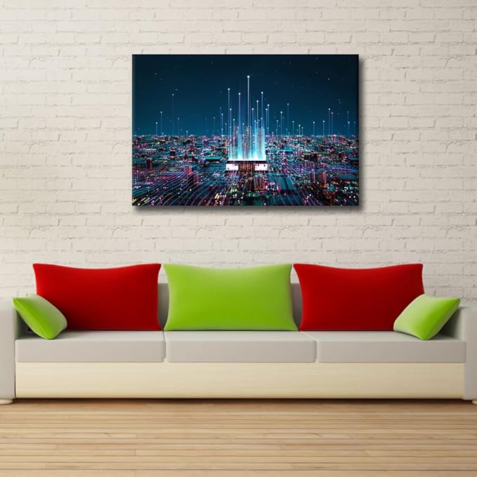 TUMOVO 1 Piece AI Smart Chip Wall Pictures for Living Room CPU Concept Painting on Canvas Wall Decor Art Circuit Board Bedroom Wall Art Modern Artwork Framed Ready to Hang, 36x24in