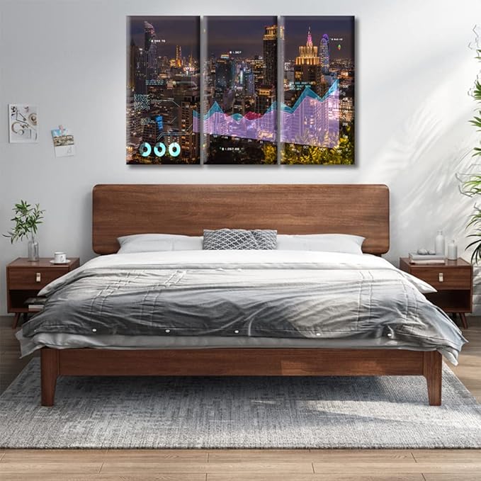 Stock Exchange Market and Investment Finance Stock Graph Chart Price City Building Background Pictures Office Decor Posters and Prints 3 Pieces Modern Home Decor Framed Ready to Hang (42"Wx28"H)