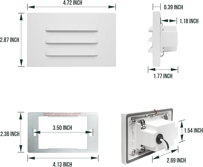 GKOLED 120V 110LM Dimmable LED Step Lights Indoor Outdoor, 3.5W Anti Glare Stair Lighting with Horizontal Louvered Faceplate, Waterproof, 3000K Warm White, Aluminum White Finish, ETL Listed, 6 Pack