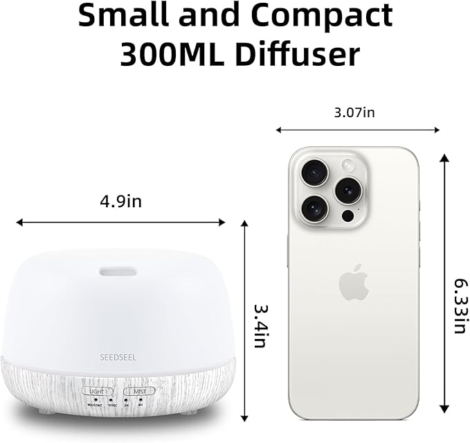 300ML Essential Oil Diffuser with Remote Control, Aromatherapy Diffuser with 7-Color Changing LED Light for Bedroom, Home