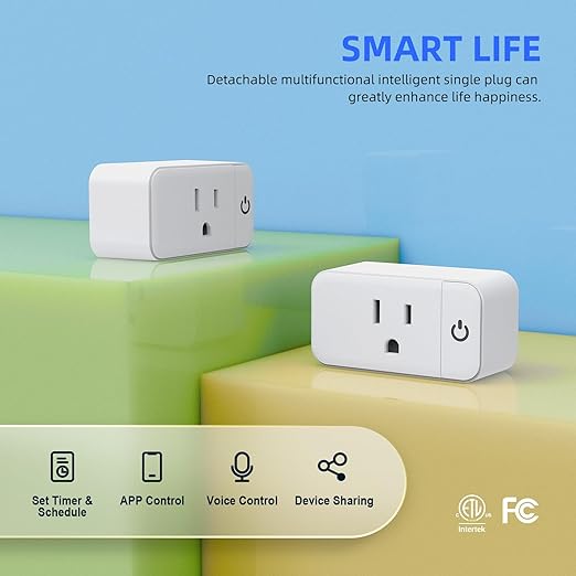 Smart Plug 15A, Smart Life Wi-Fi Outlet Compatible with Alexa, Google Home & Echo, App Control, Timer Function & Group Control, Schedule, Voice Control, 2.4GHz, FCC Certified, White, 4-Pack