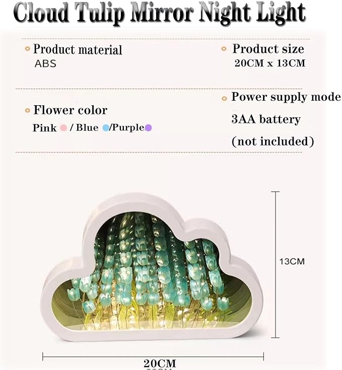 DIY Cloud Tulip Mirror Night Light, Simulation Flower Bedroom Cloud Tulip Table Lamp, Creative Home Decoration, Room Decor for Teen Girls (Blue)