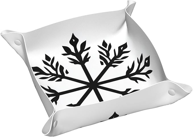 Snowflakes Simple Black Minimal Valet Tray Leather Desktop Storage Organizer Bedside for Jewelry Keys Coin Candy Sundries
