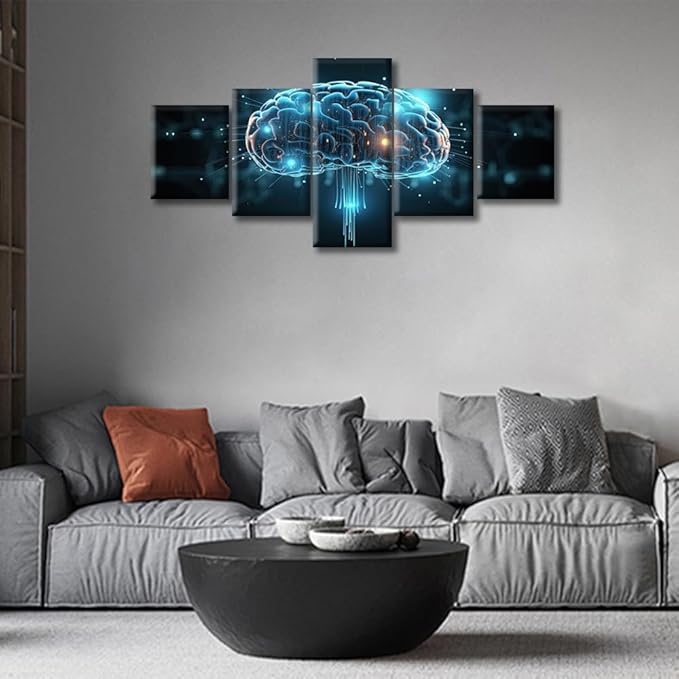 Brain Painting Posters Artificial Intelligence Concept House Deocration for Living Room Smart Brain Canvas Prints Wall Art for Office Bedroom Modern Artwork Framed Ready to Hang (50"Wx24"H)