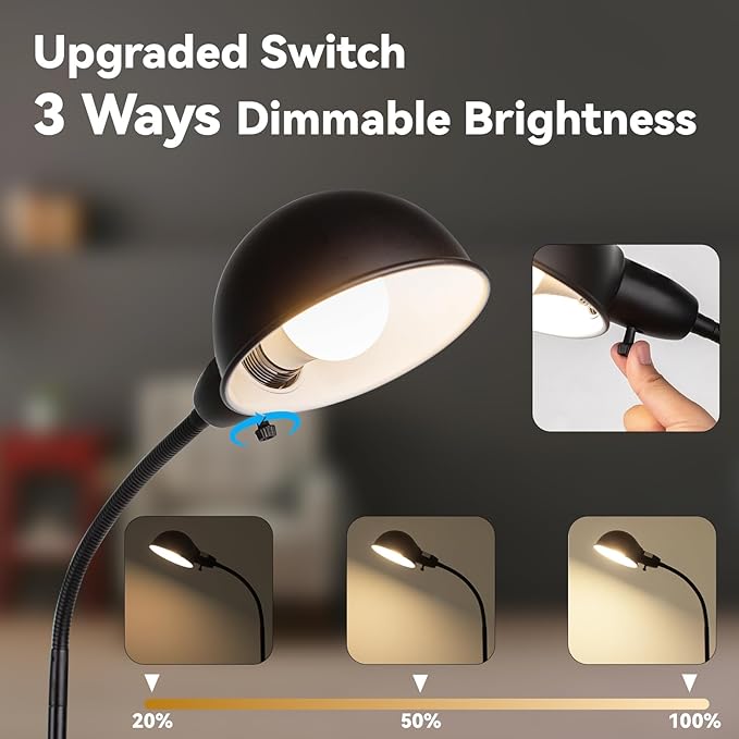 Dimmable Floor Lamp with Flexible Gooseneck and Rotatable Shade, Modern Style Standing Tall Lamp, E26 Socket, LED Reading Lamp (Black)
