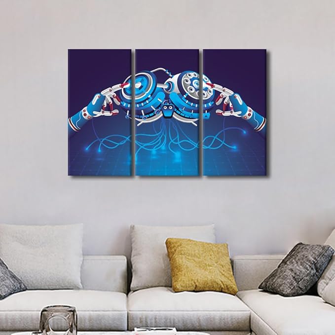 Big Data Wall Art for Living Room Decor AI Intelligence Pictures Canvas Print AI Artwork 3 Pieces Black Framed Art Prints Giclee Gallery-wrapped Posters Framed Ready to Hang, 36" Wx24 H