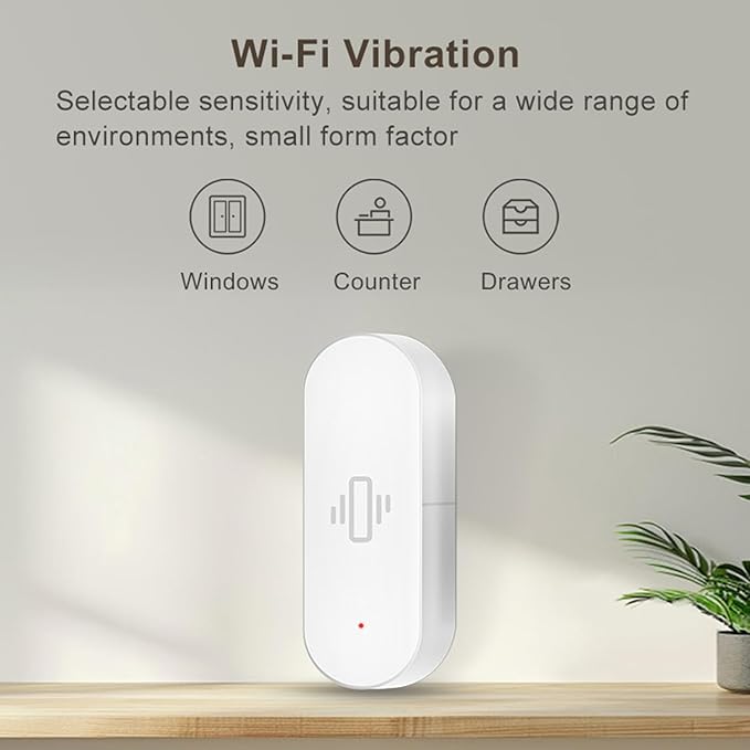 WiFi Vibration Sensor: Smart Door Window Sensor with App Alerts, Wireless Glass Break Detector, Adjustable Sensitivity, Compatible with Alexa Google Home (4Pack)