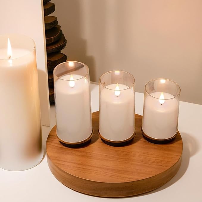 NICEME Flickering Flameless Candles with Remote Control Timer Unbreakable Acrylic Battery Operated LED Candles with Flickering Flame 3D Wick for Romantic Ambience Home Decor Set of 3, D3” xH4” 5” 6”