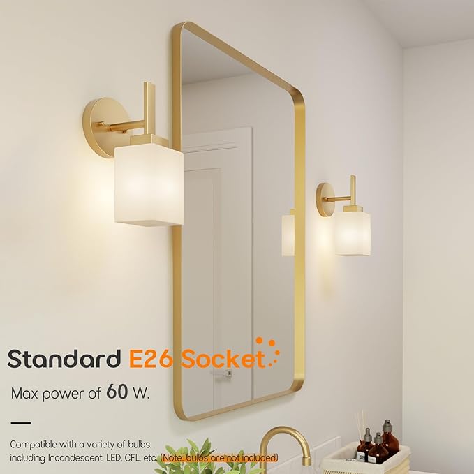 Vanity Lighting Fixture with White Frosted Glass, Gold Wall Lamp for Bathroom Mirror Bedroom, Living Room, Kitchen Cabinet, Washroom Porch T002GD-L1