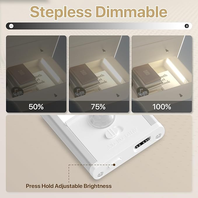 ORALUCE Under Cabinet Lighting Rechargeable Magnetic, 8inch LED Motion Sensor Light Indoor Battery Operated 3 Color Dimmable, Wireless Closet Lights for Kitchen Counter Stairs, 2 Pack