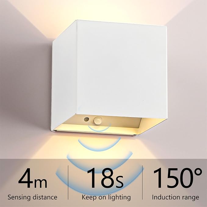 Battery Operated Wall Sconce Set of 2, Motion Sensor Light Indoor, 6000mAh Wall Lights Rechargeable, Magnetic Cordless LED Energy Saving Night Lights for Hallway Stairway Porch, White