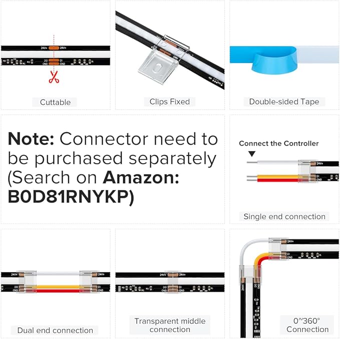 BTF-LIGHTING FCOB WS2811 IC RGB COB LED Strip 16.4FT DC24V 630LED/m Flexible High Density Uniform Chasing Color Light 14IC/m 10mm Width Black PCB for Home Indoor Decor(No Adapter or Controller)