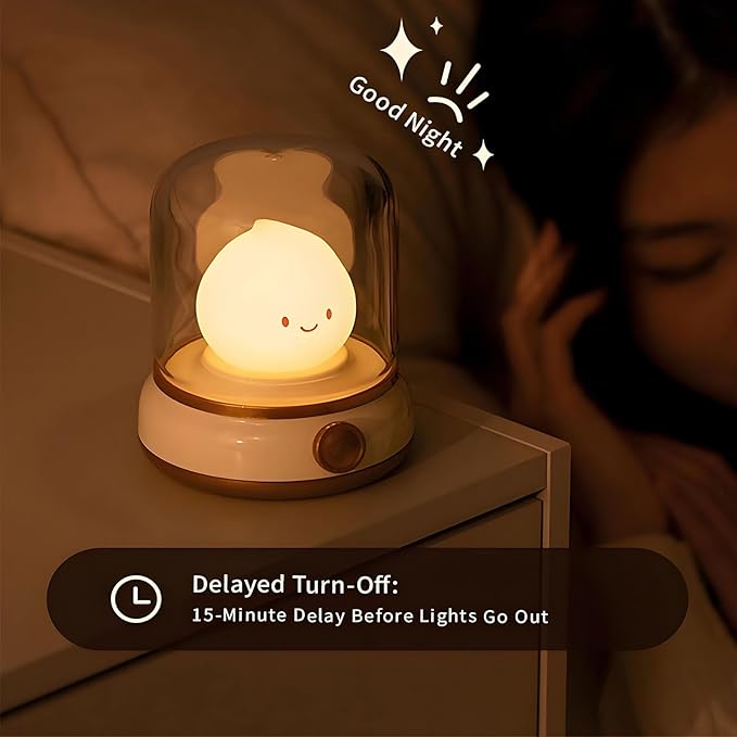 Flameless Silicone Night Light for Kids Toddler, Rechargeable Touch Dimmable Amber Lamp, Retro Kerosene Lamp with Timer, Cute Chibi Gift for Teen Girls Bedroom (Yellow)