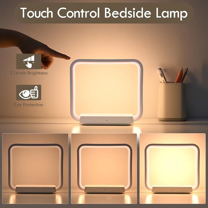 Besides Lamp with Wireless Charging, Table Lamp Touch Control with 10W Fast Charger, Nightstand Lamp with 3-Level Adjustable Brightness, 180° Foldable Arm, Modern Nightlight for Bedroom,Dorm Gift