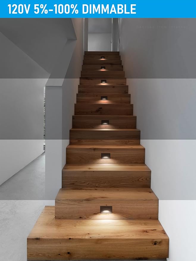 LEONLITE 5CCT 120V LED Step Lights, 150LM 5%-100% Dimmable Stair Lights Indoor Outdoor IP65 Waterproof, Aluminum Anti-Glare Shell, CRI90 ETL 2700K/3000K/3500K/4000K/5000K, Oil Rubbed Bronze, Pack of 3
