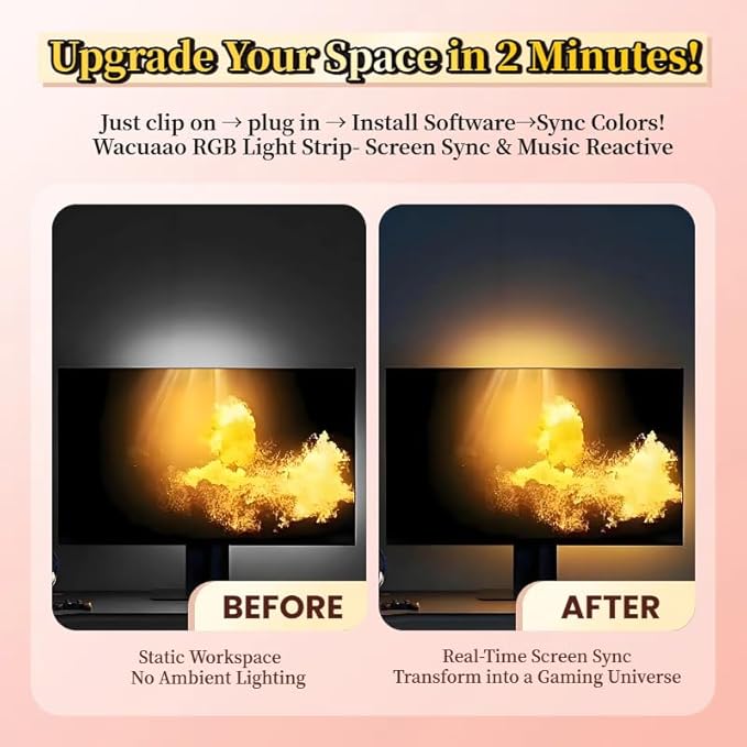 27 Inch Monitor Backlight - Immersive LED Strip with Screen Mirror Sync - PC and Mac Software Control - Gaming Setup Desktop Lights - 16M Colors Chasing Effects (27 inch)