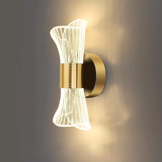 Chrasy Modern LED Wall Lamp, Golden Color Hourglass Shaped Acrylic Wall Sconce, 10W Acrylic Wall Light for Bedside Bedroom Living Room Hallway Wall Lighting 3 Color Temp Adjustable