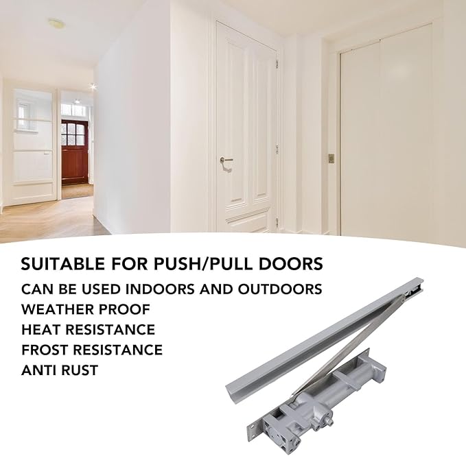 Superior Zinc Alloy Adjustable Automatic Door Closer, HeavyDuty Hydraulic Spring, Ideal for Commercial and Residential Use, Enables 90-Degrees Door Closure