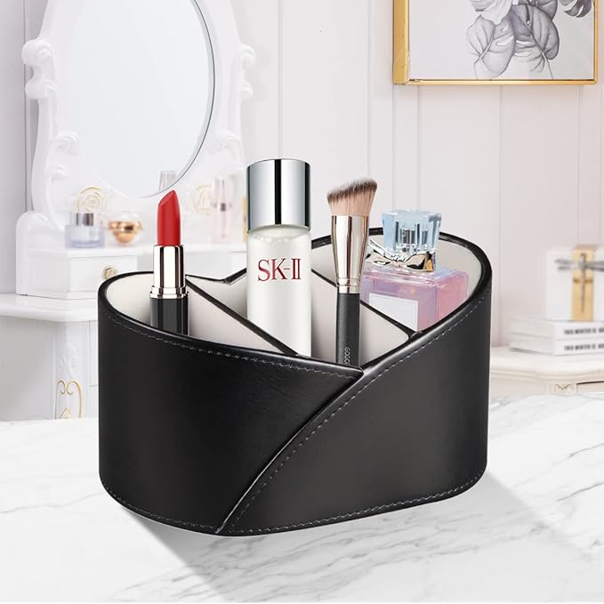 YAPISHI Leather Remote Control Holder for Table,TV Remotes Caddy 3 Grid Desk Organizer and Accessories Storage for Controllers/Stationery/Supplies, Modern Decorations for Living Room Nightstand Black