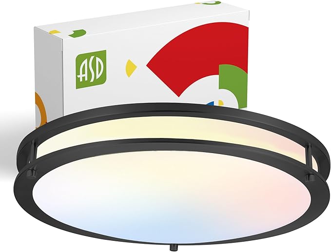 ASD LED 18" Round Flush Mount Lighting, Close to Ceiling Light Fixture | 3CCT, Dimmable, Energy Star, ETL Listed | 28W 2230LM 3000-5000K 120V | Low Profile Double Ring Lamp | Dark Bronze