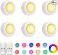 Hbaushun LED Puck Lights 6 Pack,16 Color Changeable Wireless LED Cabinet Lights,Battery Operated Night Light with Dimmer & Timmer for Bedroom,Closet, Kitchen,White