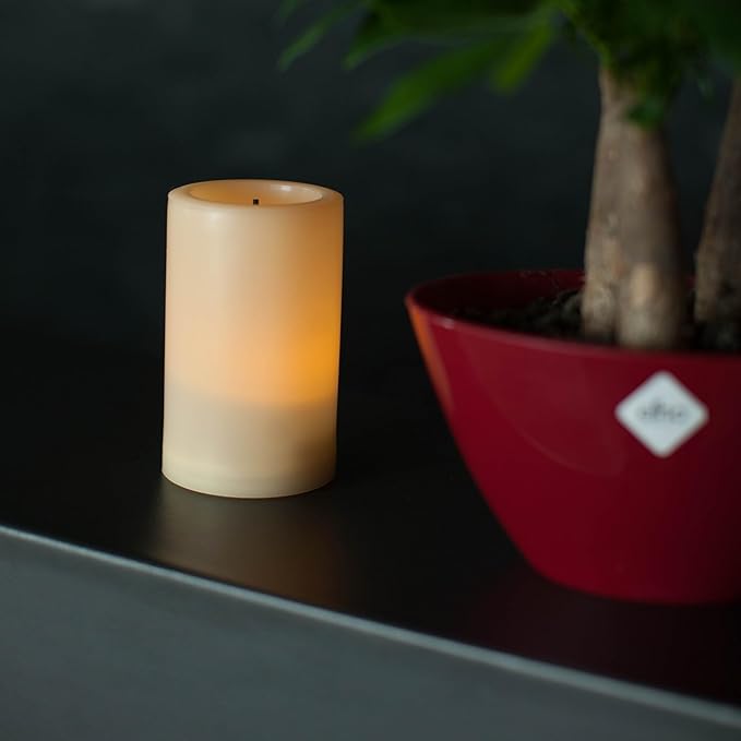 CANDLE CHOICE Outdoor Battery Operated Flameless Candle with Auto Daily Cycle Timer Waterproof Flickering Plastic Electric LED Pillar Light for Lantern Patio Garden Wedding Party Decorations 3”x5”(H)