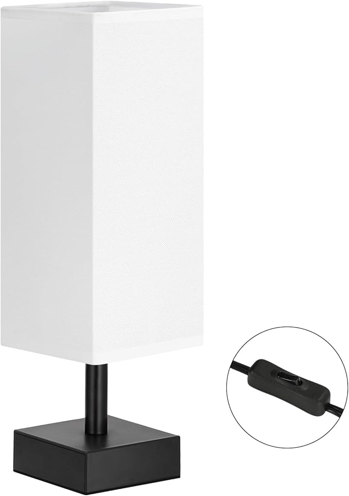 White Small Table Lamp - Bedside Lamp for Bedroom, Minimalist Nightstand Lamp with Silver Base, Desk Lamp for Kids Room Dorm