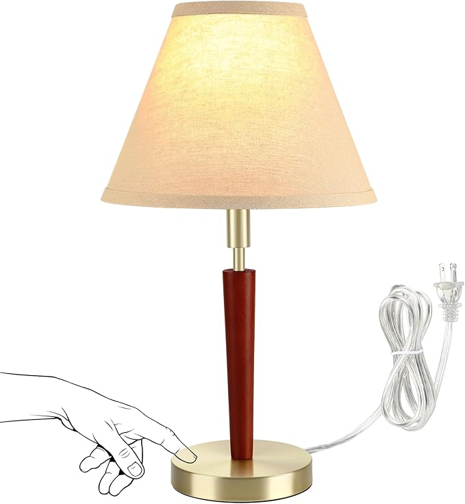 Mid-Century Modern Wood Table Lamp,Touch Control & 3-Way Dimmable Bedside Lamp for Bedroom, Living Room, Nightstand, Office (Bulb Included)